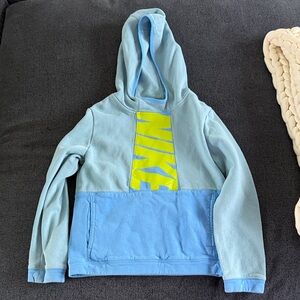 Nike Kids Light Blue Hoodie with Yellow Logo